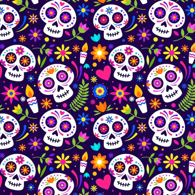 Flat día de muertos patroon