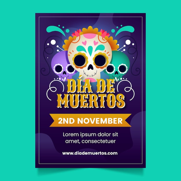 Flat dia de muertos vertical poster template