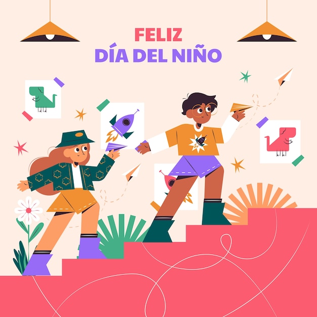 Flat dia del nino illustration