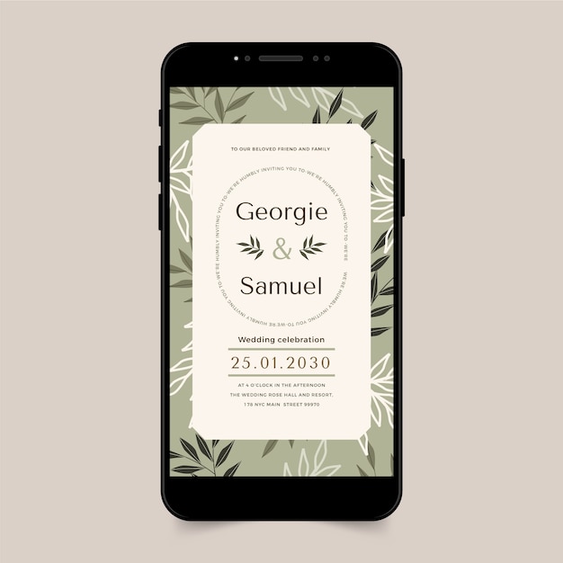 Vector flat digital wedding invitation template with smartphone