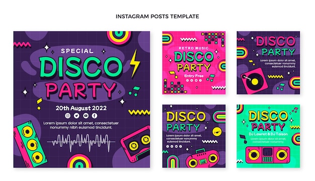 Collezione di post di instagram per feste in discoteca piatta