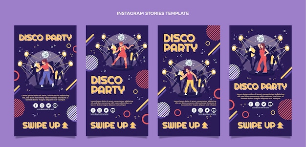 Flat disco party instagram stories collection