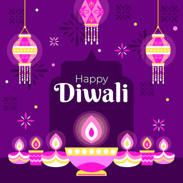 Illustrazione del festival di diwali piatto