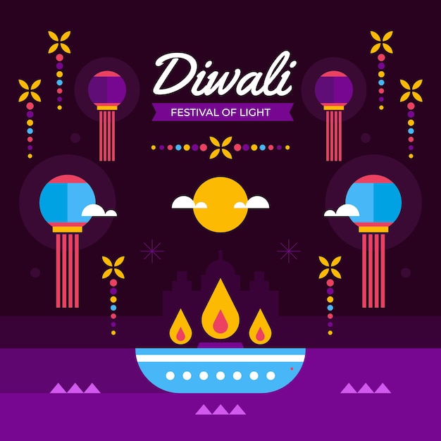 Vettore illustrazione di diwali piatto