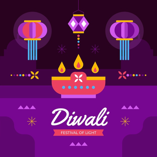 Vettore illustrazione di diwali piatto