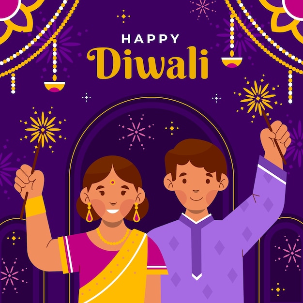 Vector flat diwali illustration