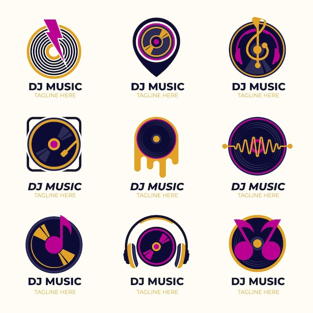 Vector flat dj logo collection