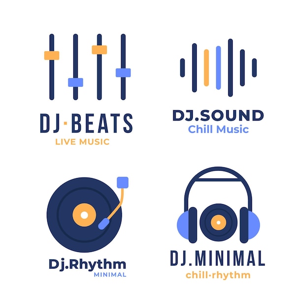 Vettore collezione di logo flat dj