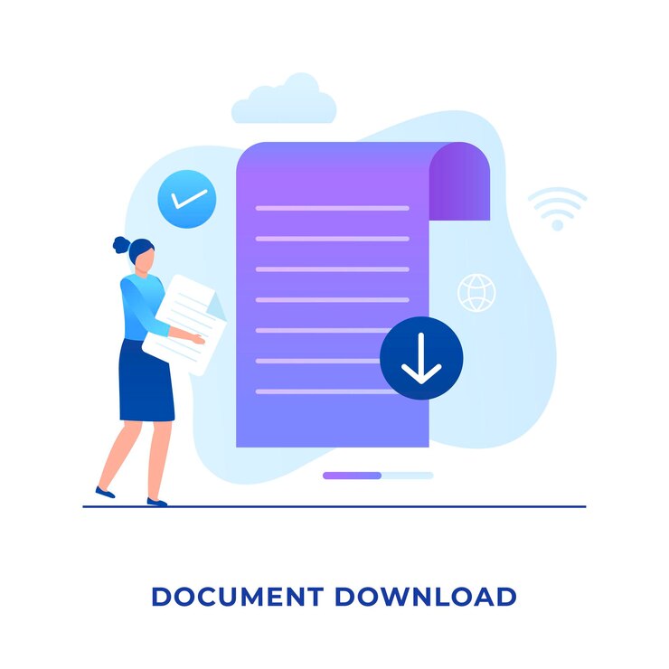 Vector flat document download concept.