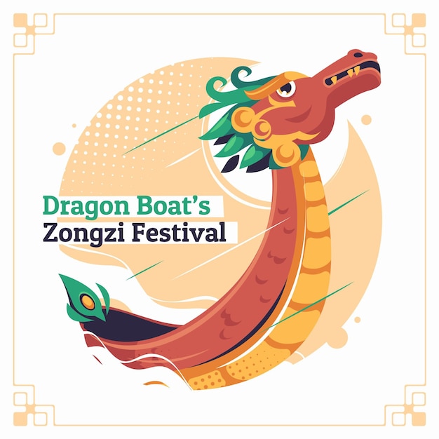 Vector flat dragon boat's zongzi background