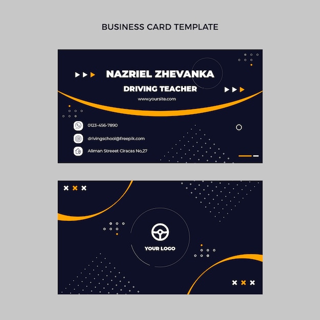 Vector flat driving school horizontal business card template