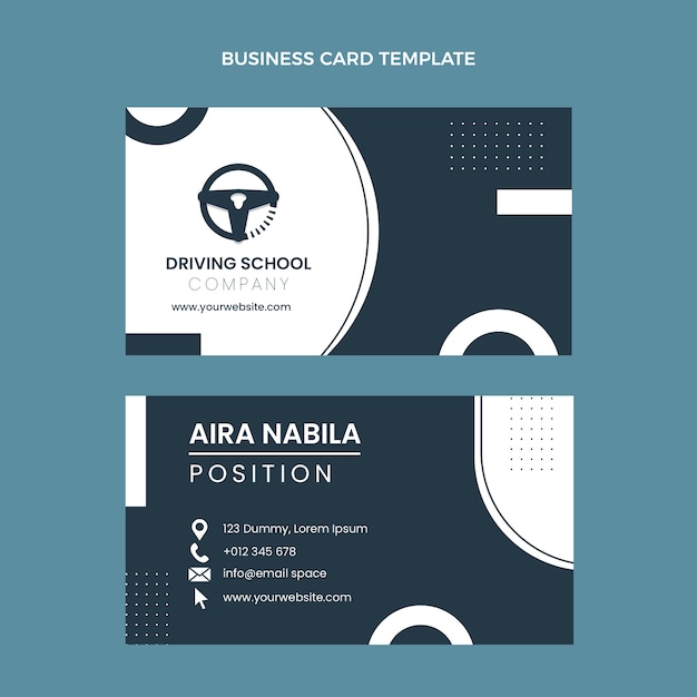 Flat driving school horizontal business card template