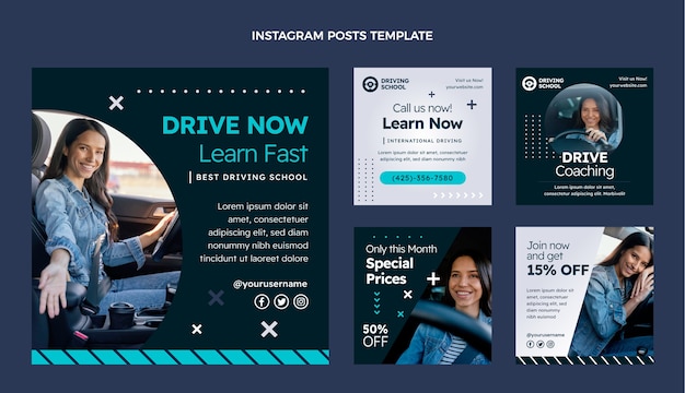 Flat driving school instagam posts collection