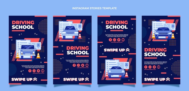 Flat driving school instagram stories collection