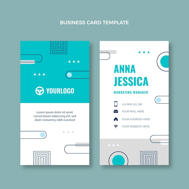 Vector flat driving school vertical business card template