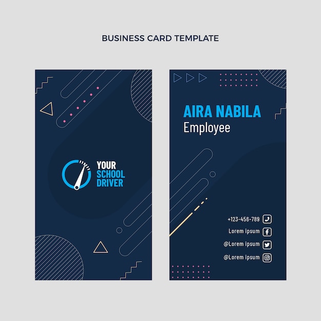 Vector flat driving school vertical business card template