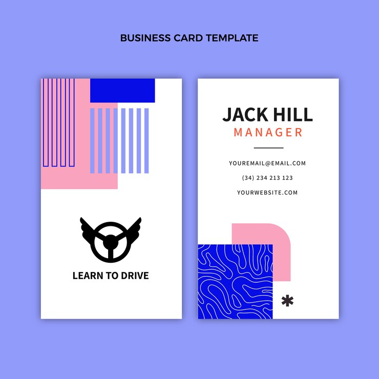 Vector flat driving school vertical business card template