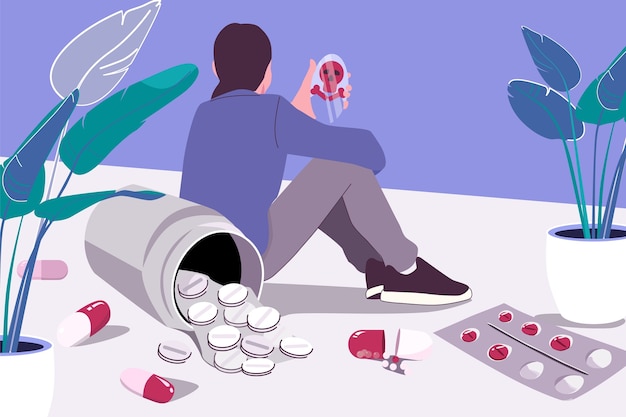 Vector flat drug addiction illustration