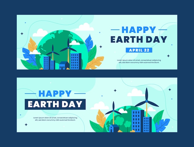 Vector flat earth day horizontal banners set