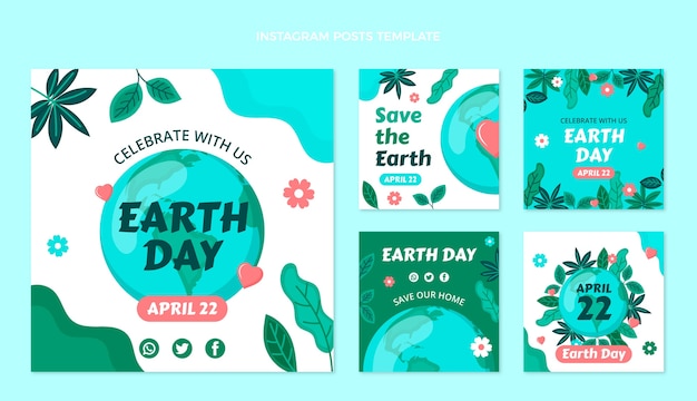 Vector flat earth day instagram posts collection