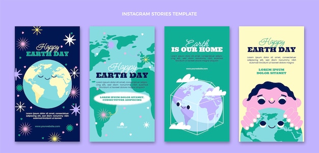 Collezione di storie di instagram per la giornata della terra piatta