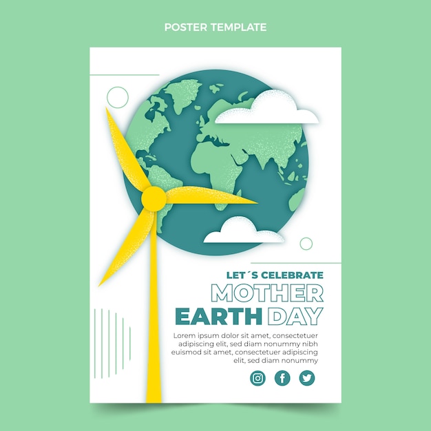 벡터 평평한 지구의 날 세로 포스터 템플릿