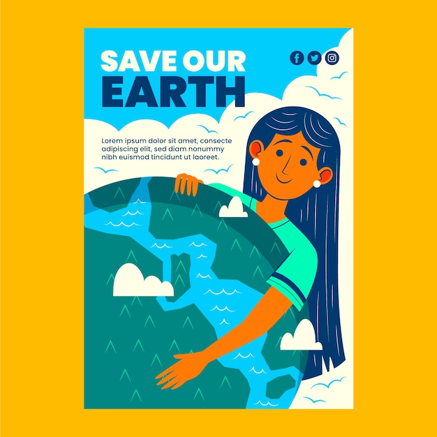 Vector flat earth day vertical poster template