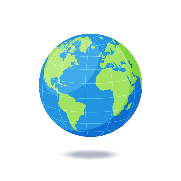 Vettore globi di terra piatta con longitudine e latitudine isolati su sfondo bianco
