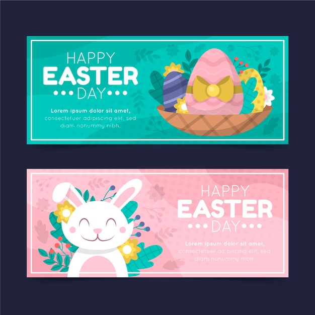 Flat easter banner set