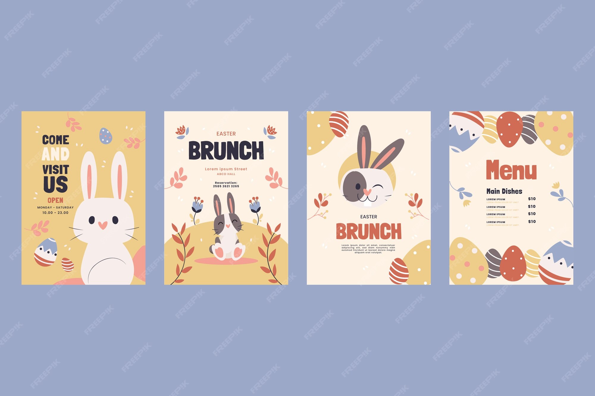 Premium Vector | Flat easter brunch menu template