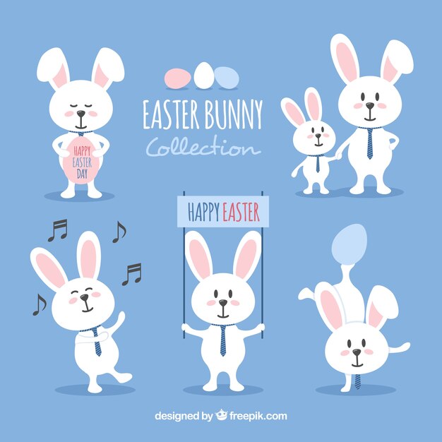 Vector flat easter bunnies collection