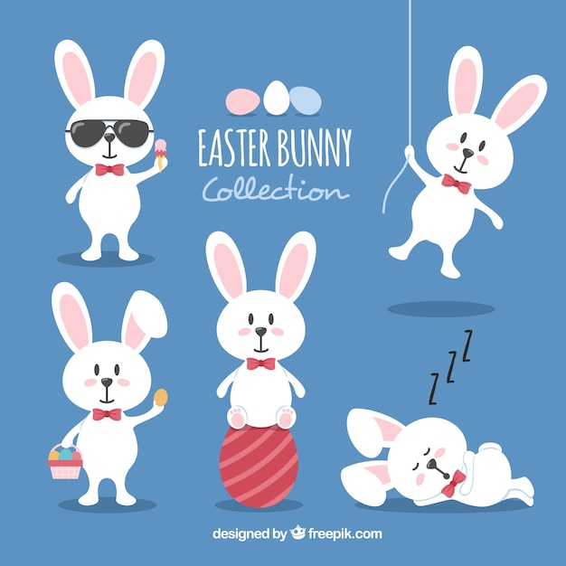 Vector flat easter bunnies collection