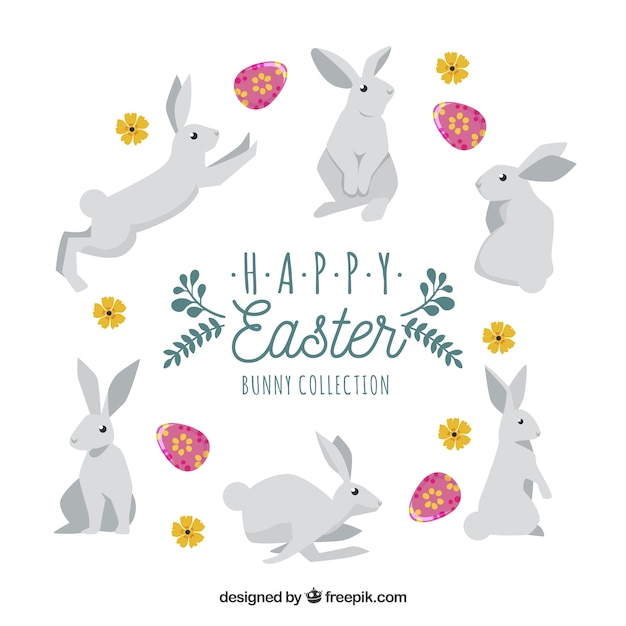 Vector flat easter bunny collection