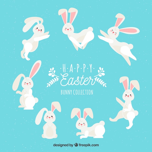 Vector flat easter bunny collection