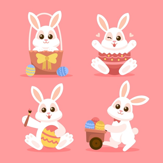 Vector flat easter bunny collection