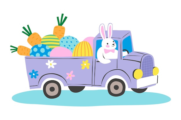 Vector flat easter car illustration