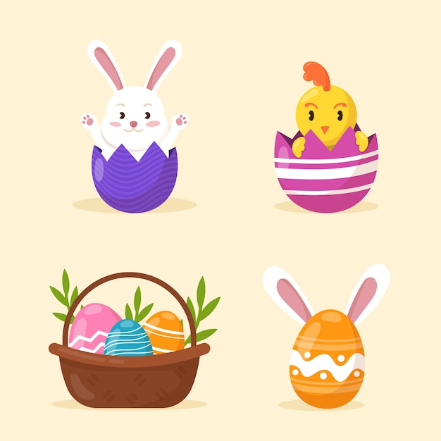 Flat easter celebration elements collection