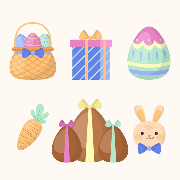 Flat easter celebration elements collection