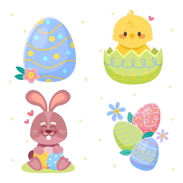 Vector flat easter celebration elements collection