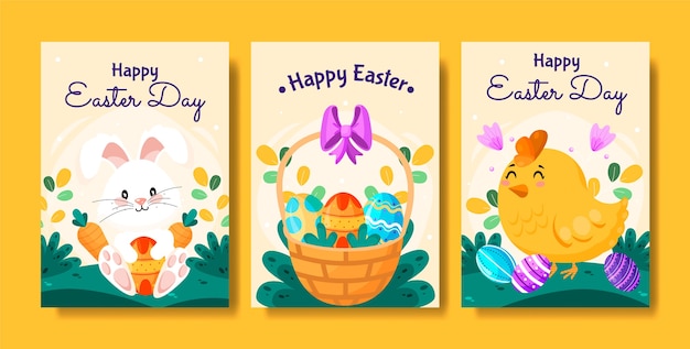 Vector flat easter celebration greeting cards collection