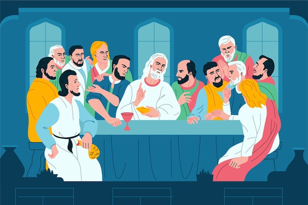 Vettore illustrazione dell'ultima cena della celebrazione della pasqua piatta