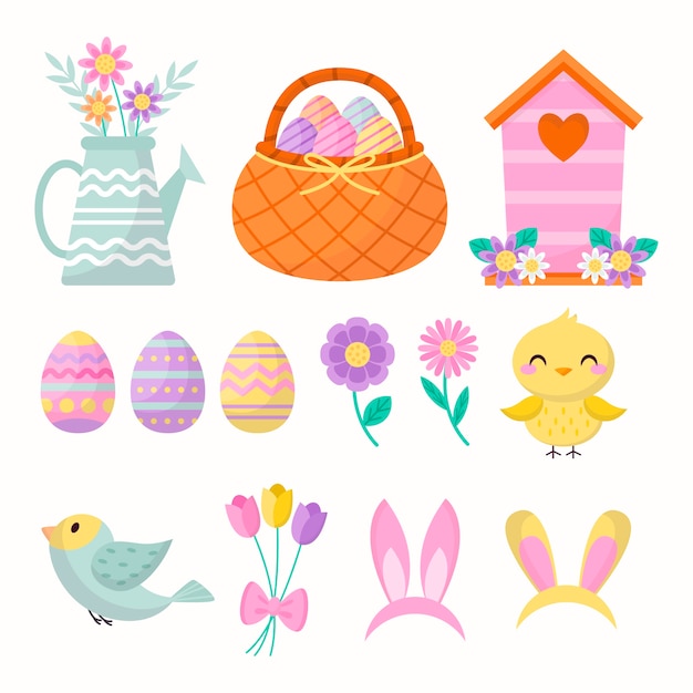 Vettore collezione di clipart di pasqua piatta