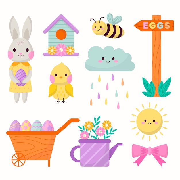 Flat easter cliparts collection