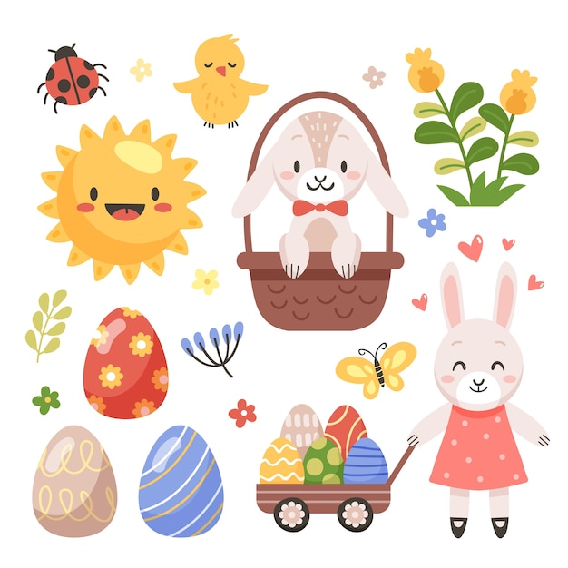 Flat easter cliparts collection