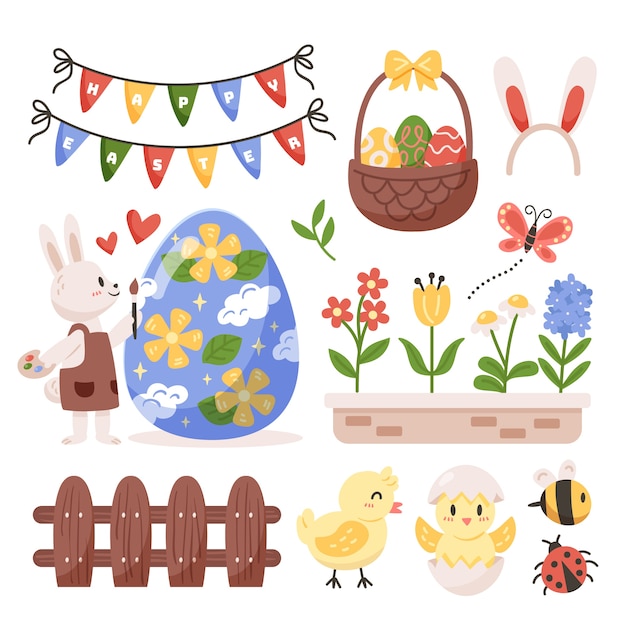 Vector flat easter cliparts collection