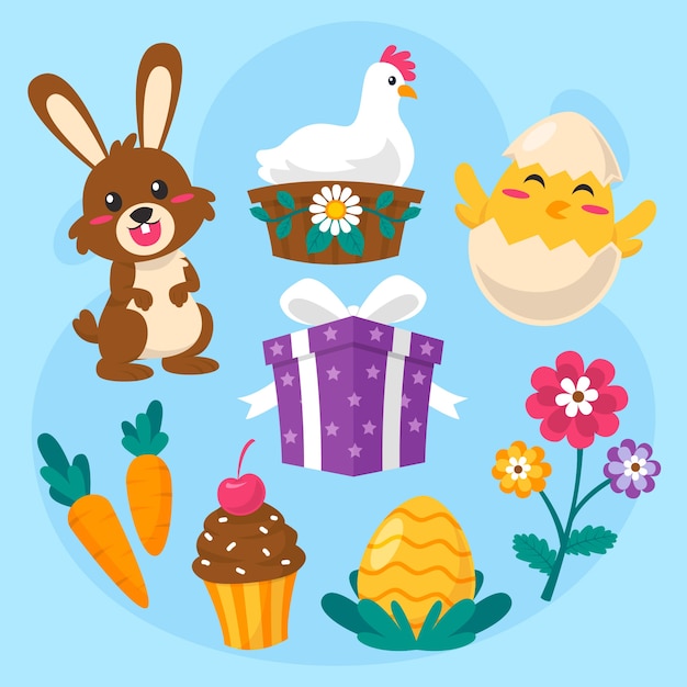 Vettore collezione di clipart di pasqua piatta