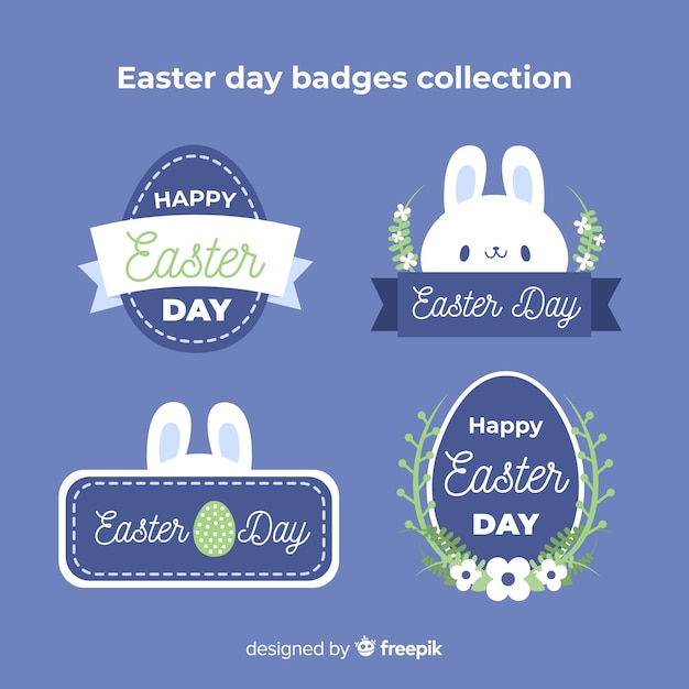 Flat easter day badge collection