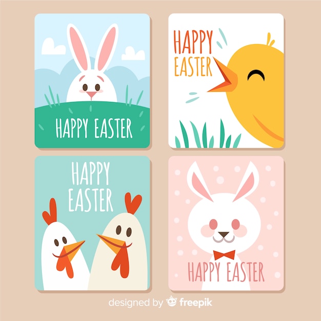 Vector flat easter day card collection