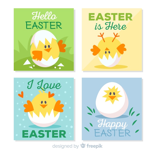 Flat easter day card collection