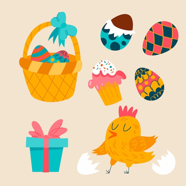 Vector flat easter element collection